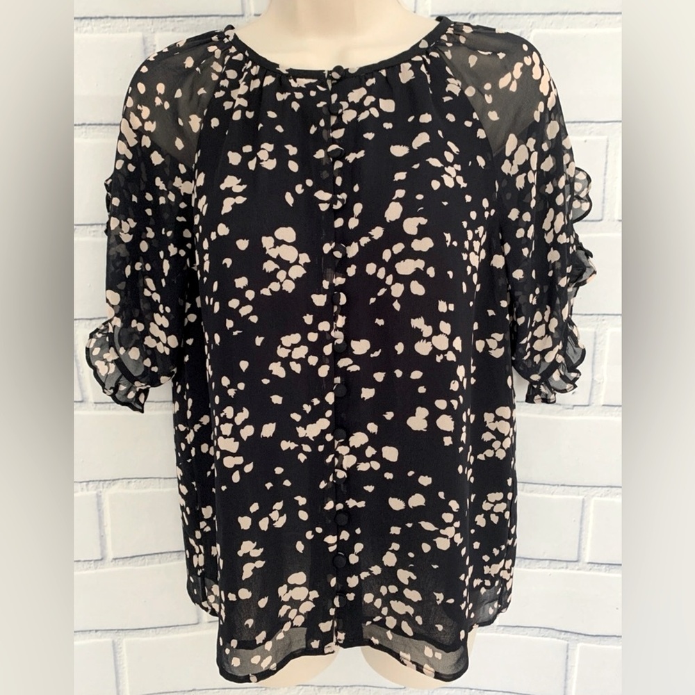 Madewell Memento Ruffle Sleeve Top Size S Drifting Petals Short Sleeve Lined NWT